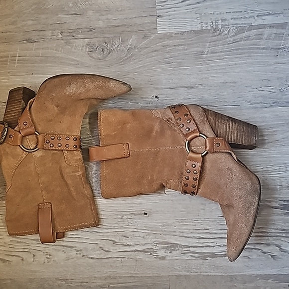 Dingo Women's Dancin Queen Tan Suede Pointed Toe Mid-Calf Boots Shoes Size 9 - Picture 4 of 9